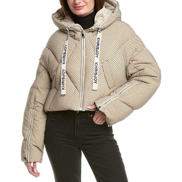 Khrisjoy WomensKhris Rhinestone Crop Puffer Down Jacket Brown